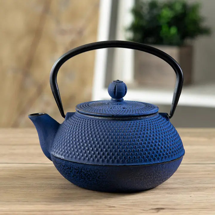 Navy Blue Hobnail Cast Iron Tea Pot