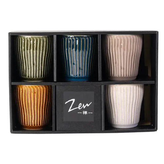 Zen Ribbed Ceramic Tasting Cup Set — Set of Five