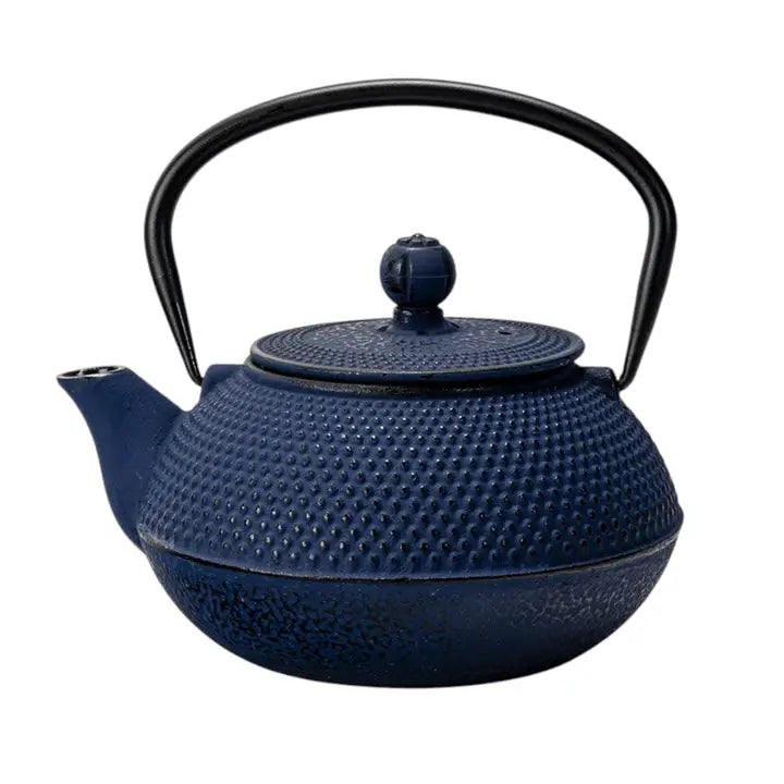 Navy Blue Hobnail Cast Iron Tea Pot