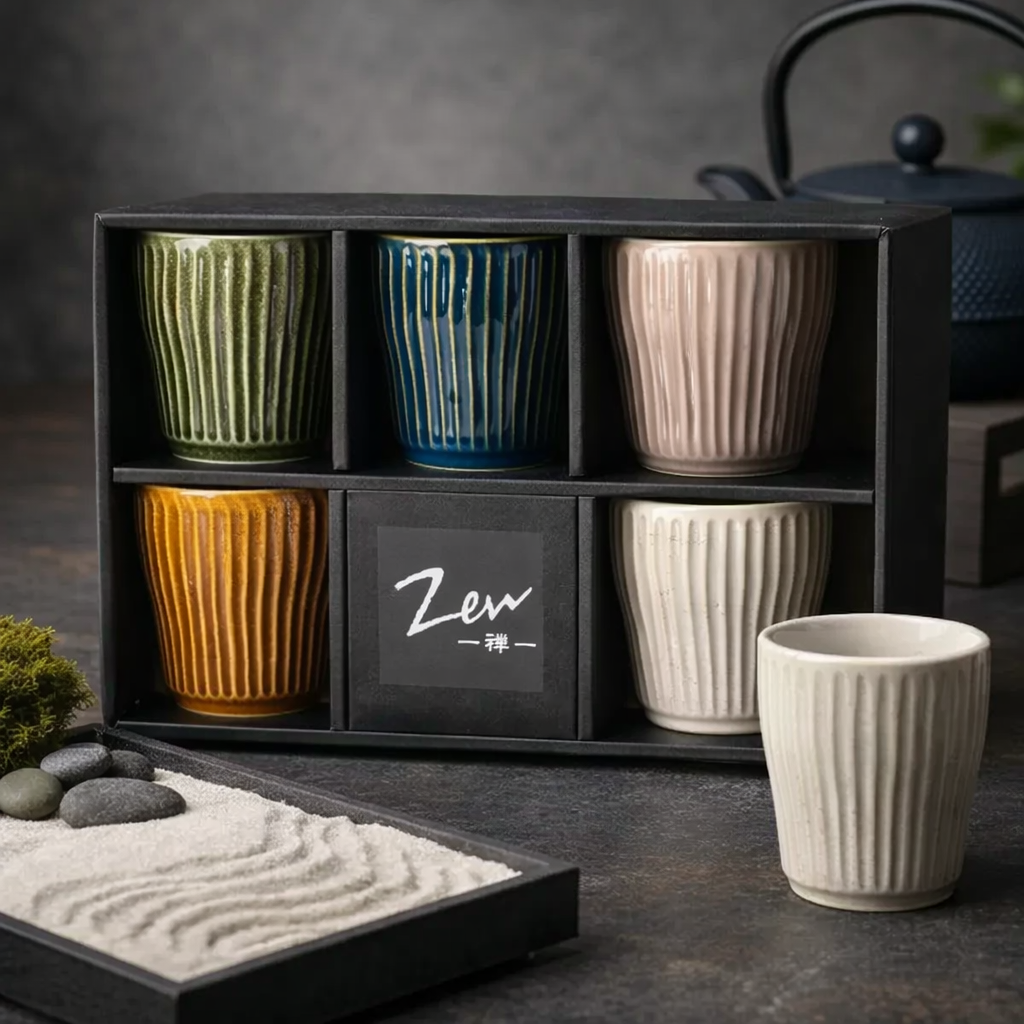 Zen Ribbed Ceramic Tasting Cup Set — Set of Five